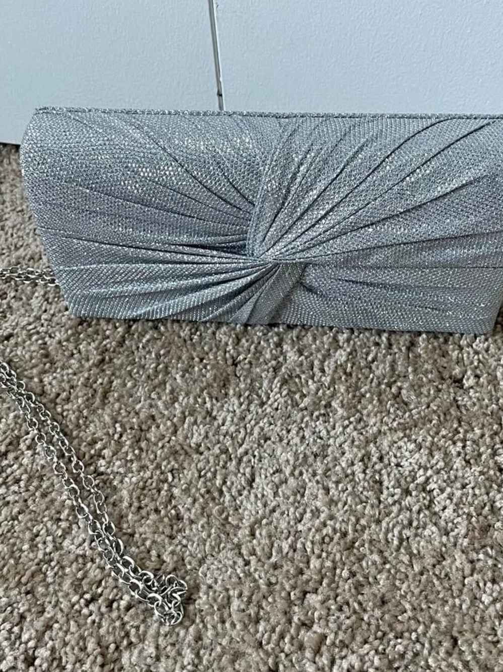 Silver Glitter Knot Front Evening Clutch